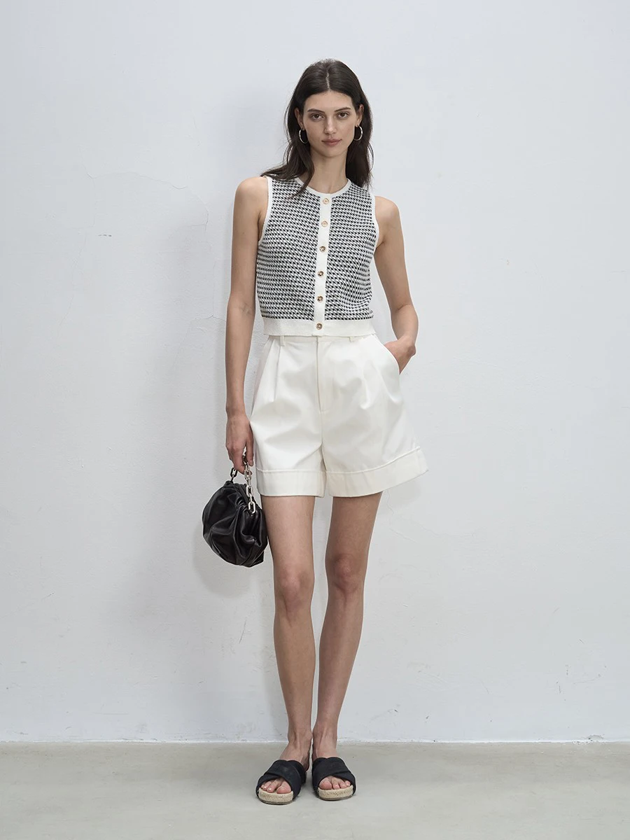 

DeeSicile Slim Fit Knitted Vest Bla White Tweed Pattern Svel Women's Faion Commute Sle round Ne ort Length