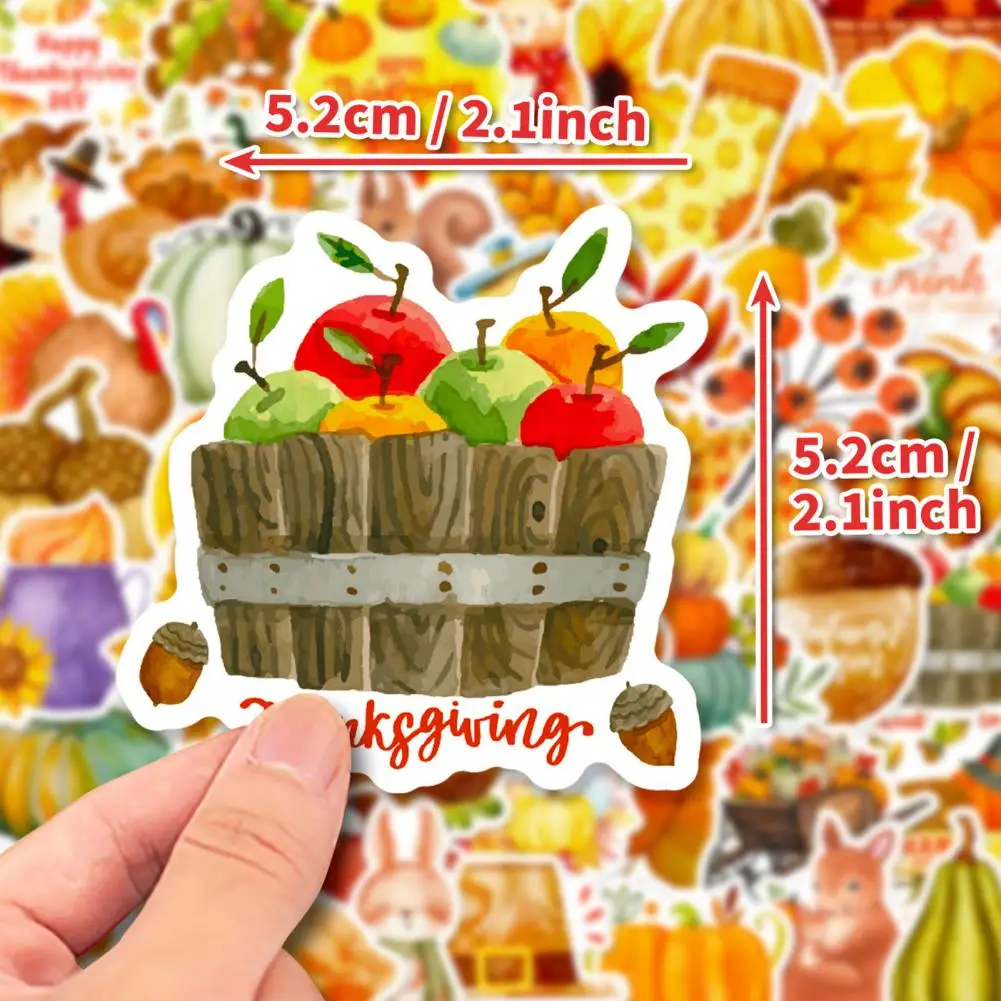 50Pcs Autumn Thanksgiving Pumpkin Stickers Various Pumpkin Wheat Maple Leaf Cute Decals Waterproof Adhesive Graffiti Stickers