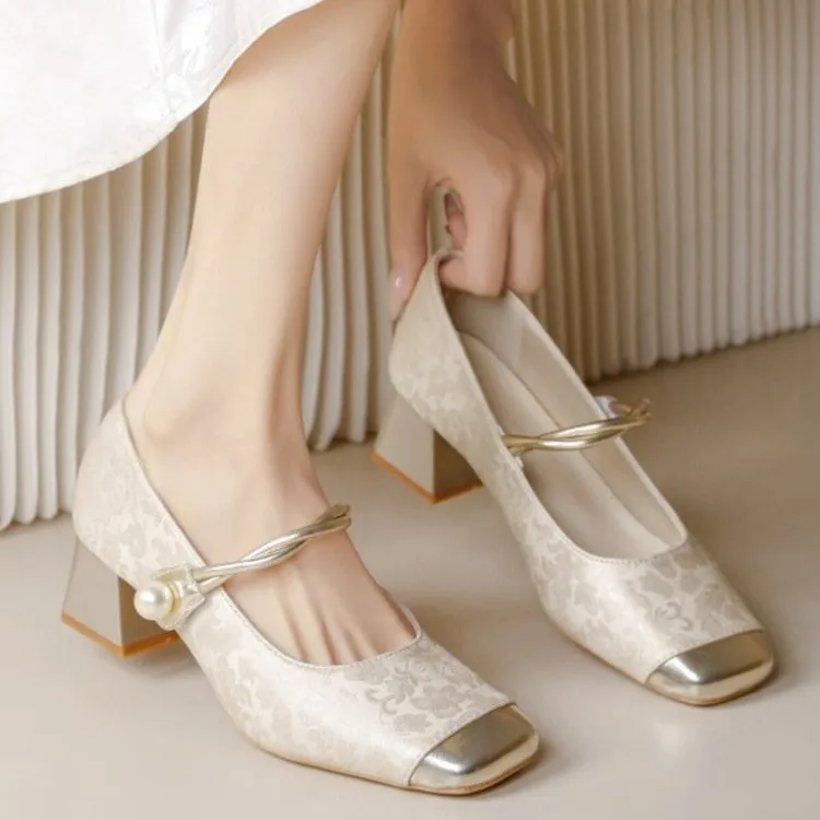 

Женские туфли-лодочки 2026 года с квадратным носком, весенние, элегантные, со стразами, повседневные, на массивном каблуке, для офиса