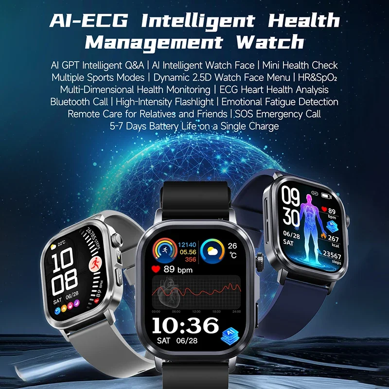 2025 New ECG+HRV AI Health Diagnose Smartwatch Men Women Sleep Clock Blood Lipid BP Uric Acid Heart Rate Tracker IP68 Smartwatch - view 2