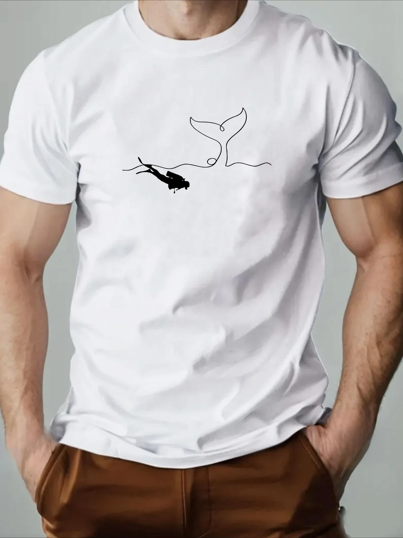 Men's Women Diver and Whale Tail Silhouette Diving Hobby T Shirt Cotton Tee Streetwear Oversized Summer Loose Novelty Top Casual