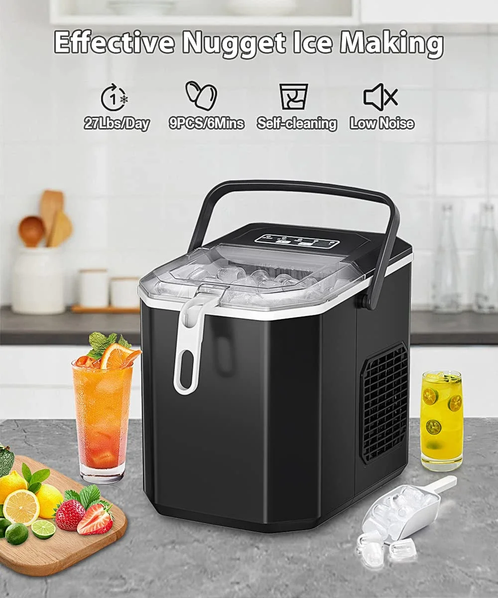 Efficient Countertop Ice Maker Machine for Party/Kitchen/Office - 26.5lbs/24Hrs, 6 Mins/9 Pcs, Self-Cleaning Function, Includes