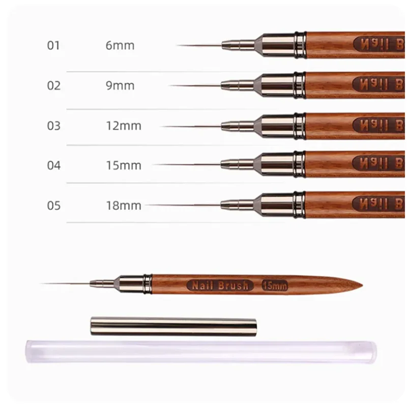 5pcs/set Round Wood Handle Art Liner DIY Painting Brush Drawing Lines Stripe Flower Painting Pen Nail Liner Brush Set with 5size