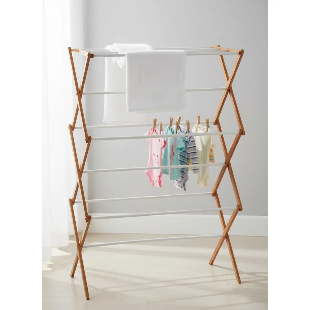 

Eco-Friendly Bamboo Folding Clothes Drying Rack | 11 Dowels & Flat Shelf | Collapsible for Small Spaces