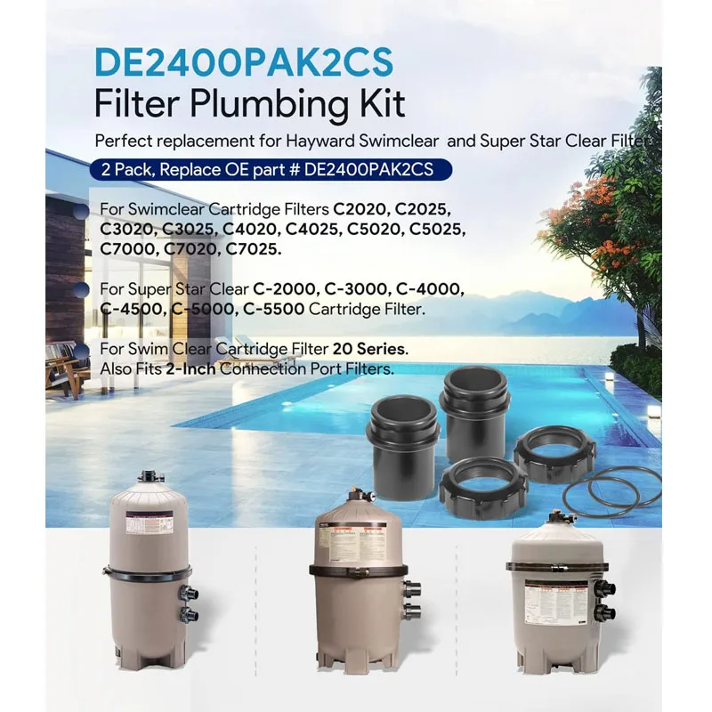 Hayward DE2400PAK2CS Filter Plumbing Kit, 2 inch Fits for Swim Clear Cartridge Filter C2020 Etc , C Series & Super Star Clear