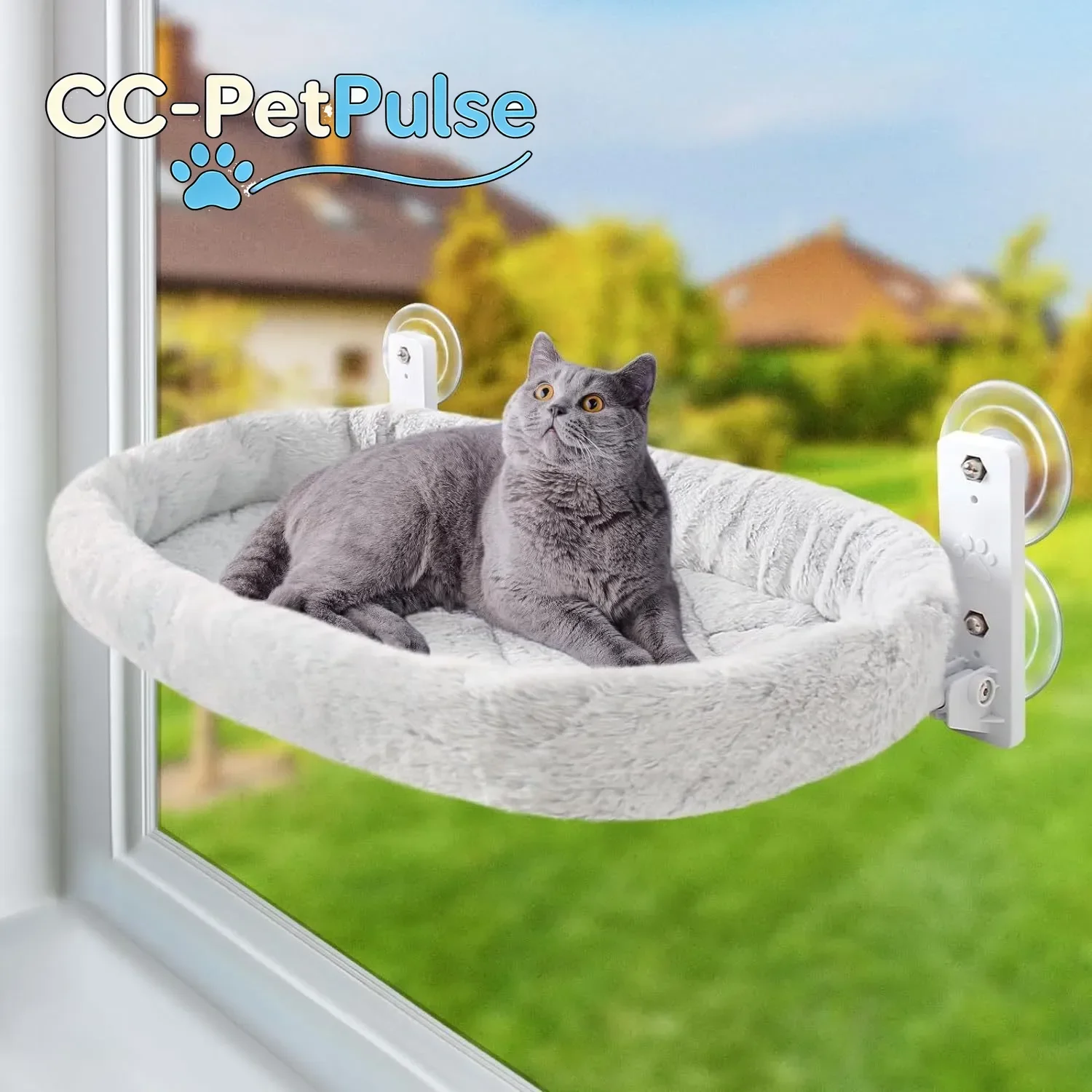 

Складной гамак для кошек CC-PetPulse на окно, подвесная кровать-лежанка для питомцев, прочные присоски, металлический каркас, плюшевый двусторонний чехол, товары для кошек
