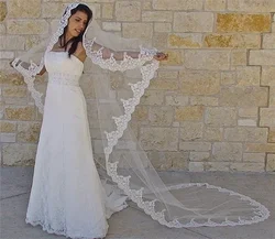 White  Lvory Cathedral Veil,  Embroidered Edge Veil, Spanish Wedding Veil, Bridal Catholic Lace Veil Length 118 In