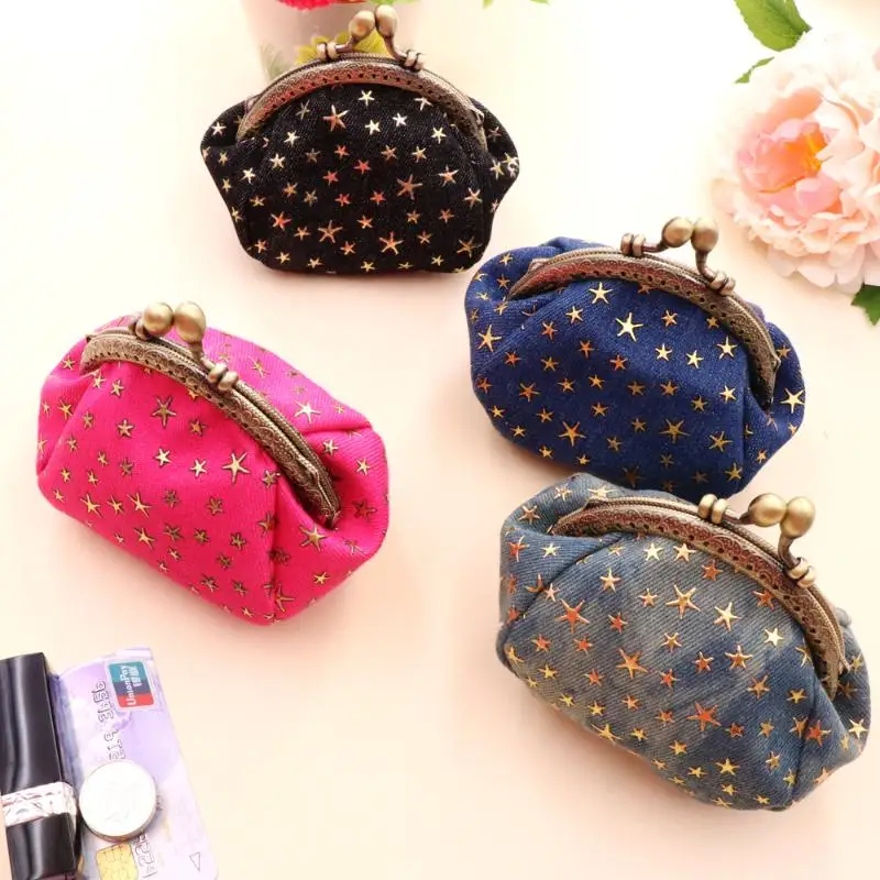 Geldbörse für Damen, fünfzackiger Stern, Münzgeldbörse, Denim-Geldbörse, Geldbörsen mit Schnalle und Kisslock-Verschluss, Münzhalter, Clutch-Handtaschen