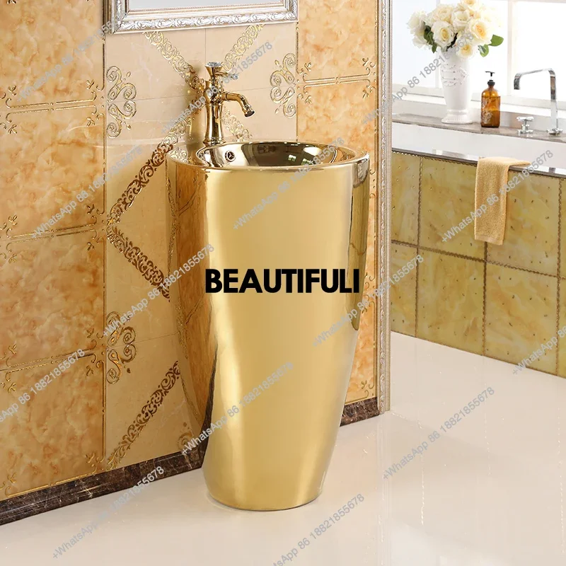 RR European art gold column basin round wash basin bar floor-to-ceiling ceramic gold wash basin