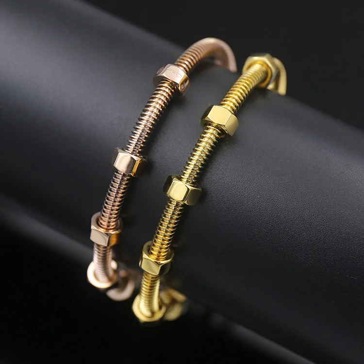 Pulsera de oro rosa de 18k para parejas, pulsera hexagonal de oro para chicas, pulsera de acero inoxidable para mujer, pulseras de plata, accesorio.