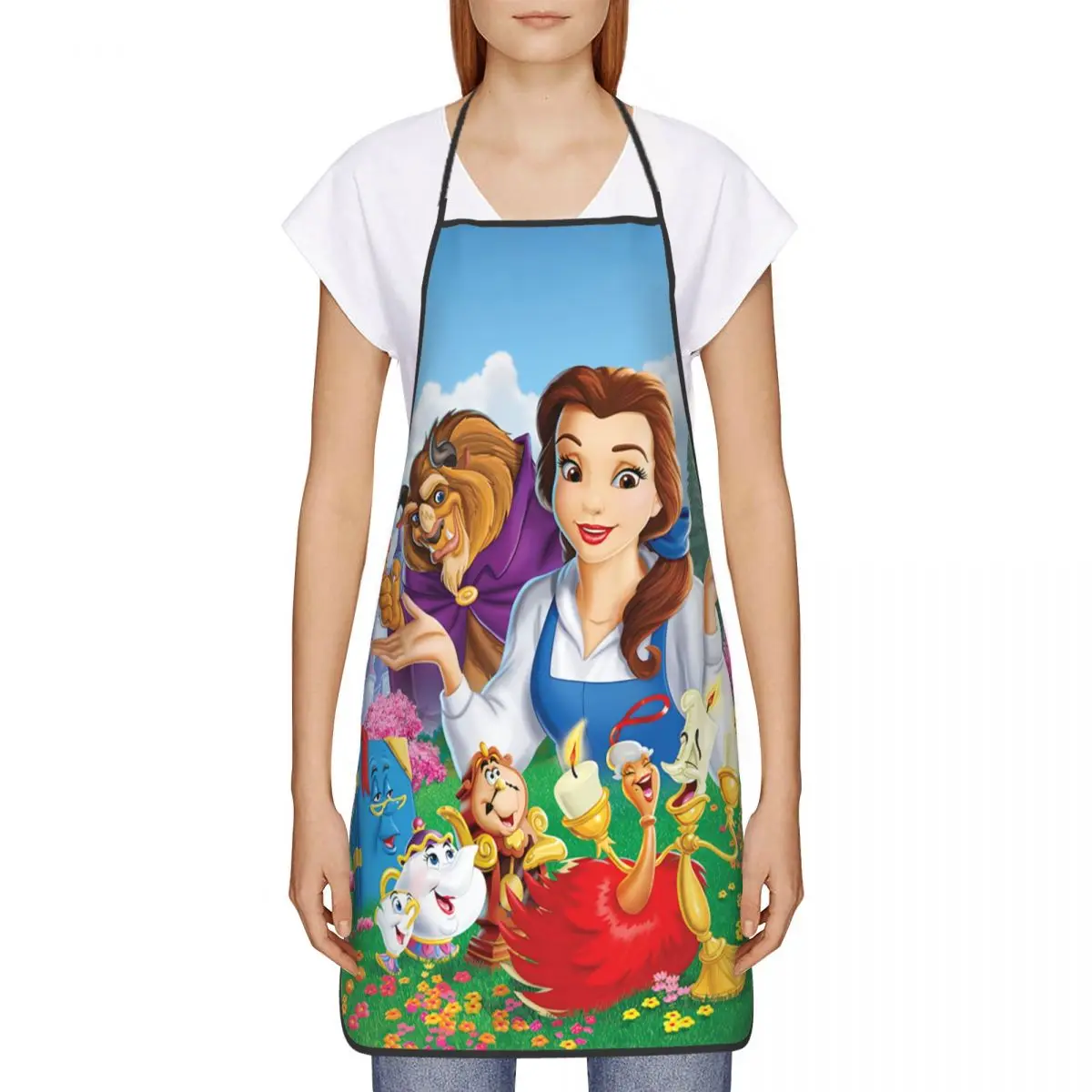 Custom Beauty And The Beast Apron Women Men Unisex Bib Belle Princess Kitchen Cooking Tablier Cuisine Chef Painting