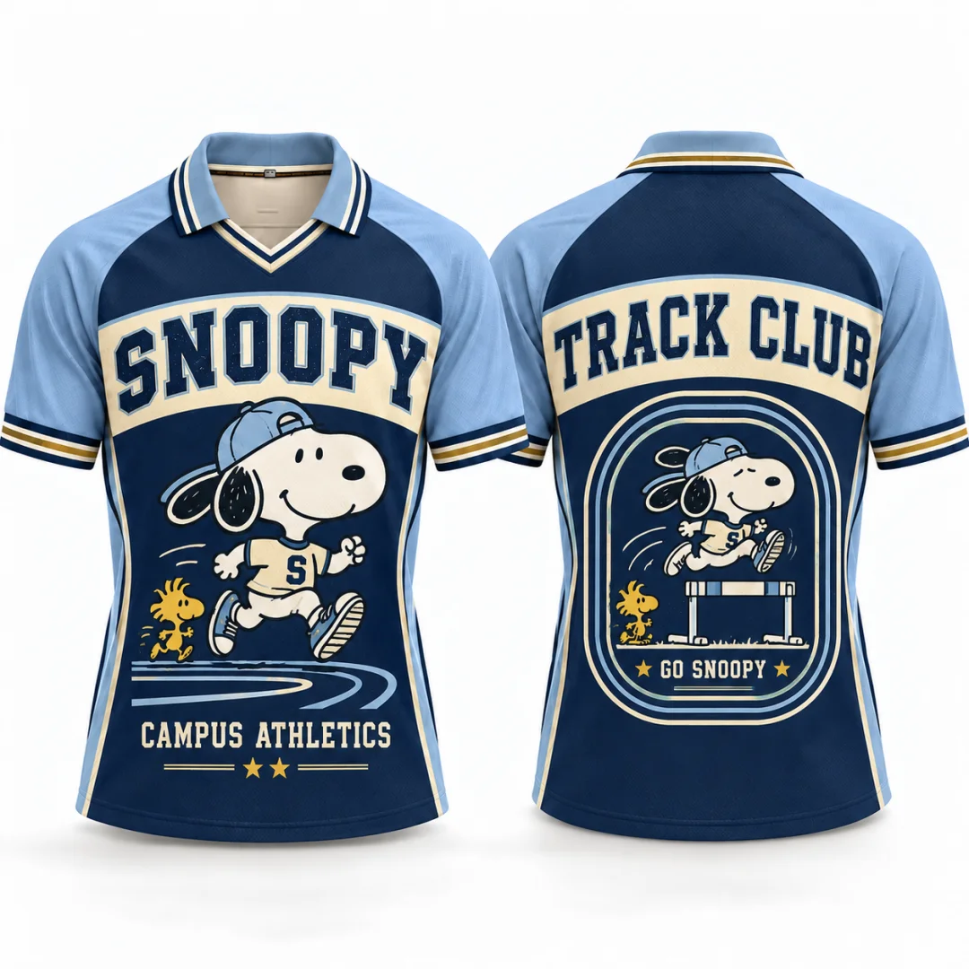 Snoopy Joe Cool Campus Varsity Club Graphic Polo Shirt Vintage College Cartoon Kids Jersey Unisex Summer Streetwear Tops