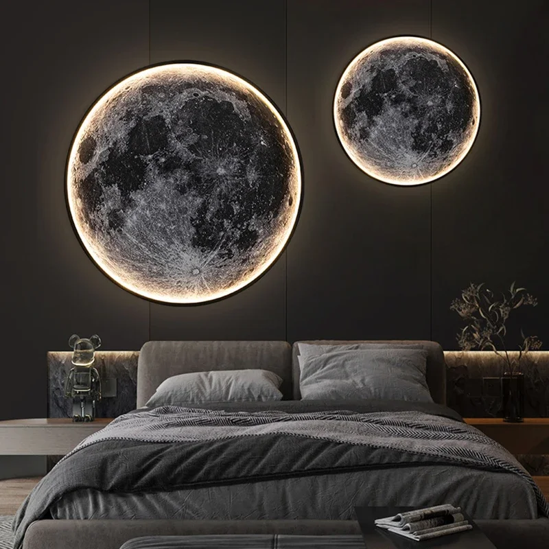 Modern 3D Moon Led Wall Lamp Living Room Background Light Home Decor Lamparas Bedroom Bedside Lighting Corridor Sconce Luminaire