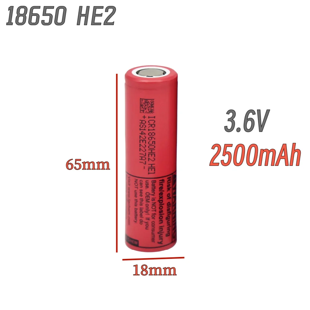 ICR18650 HE2 3.6V 2500mAh akumulator litowo-jonowy do elektronarzędzi latarka 20A moc rozładowania bateria litowa