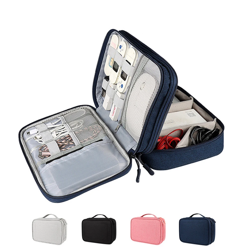 Traver Cable Organizer Bag Waterproof 2 Layer Accessories Storage Bag Case For USB Cable Charger Power Bank Phone Ipad Mini Pum