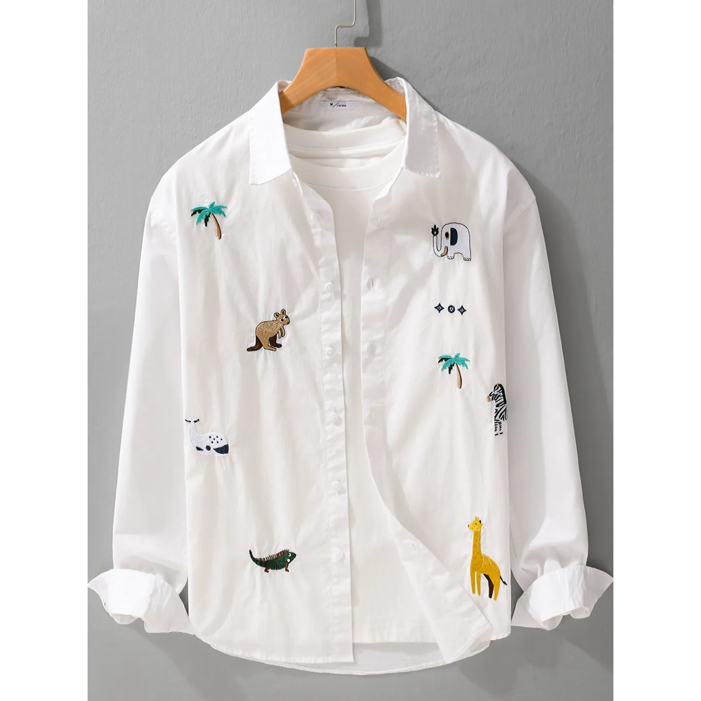 

Cartoon Embroidery Long Sve Pure Cotton Casual irt Men's Autumn Winter Loose Fit Straight Legged Comfortable Faionable