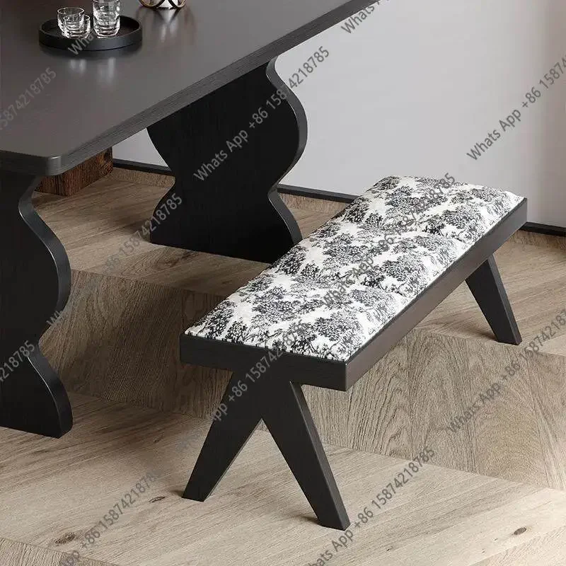 X25 Chinese Retro Solid Wood Long Strip Hushan Pattern Knitted Soft Bag Seat Cushion Mattress Tail Makeup Stool Entrance Door Sh