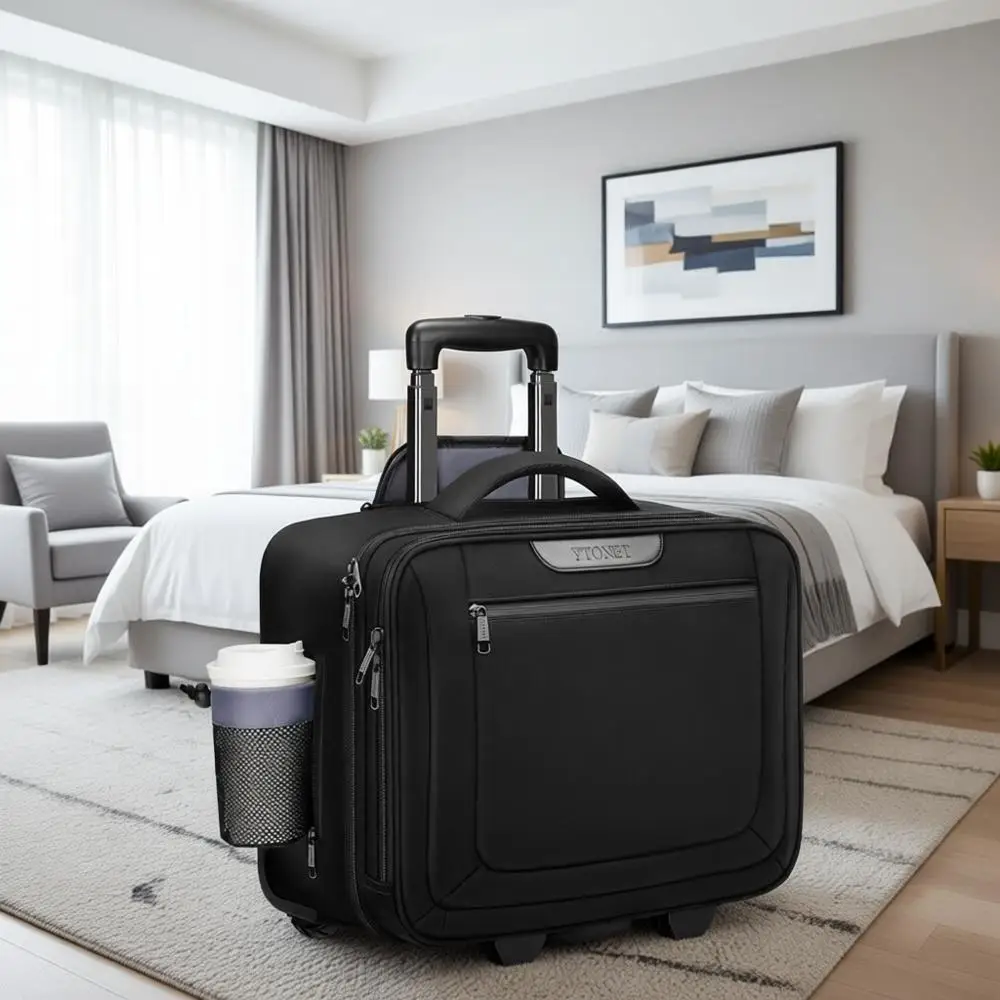 

Rolling Laptop Bag with Cup Holder, 17.3 Water-Resistant Carry-On, Overnight Travel Bag for Men & Women