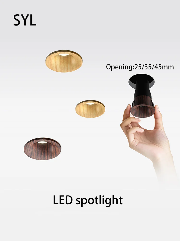 Led Spotlights Mini Recessed Spot Light Small Opening 25 35 45mm COB Ceiling Lamp Walnut Natural Log Wood Color Spot Lights