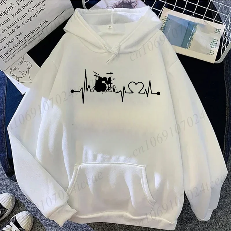 Drums Heartbeat Hoodies Funny Drummer Hooded Sweatshirt Men Women Fashion Hip Hop Vintage Long Sleeve Pullover Fleece Streetwear