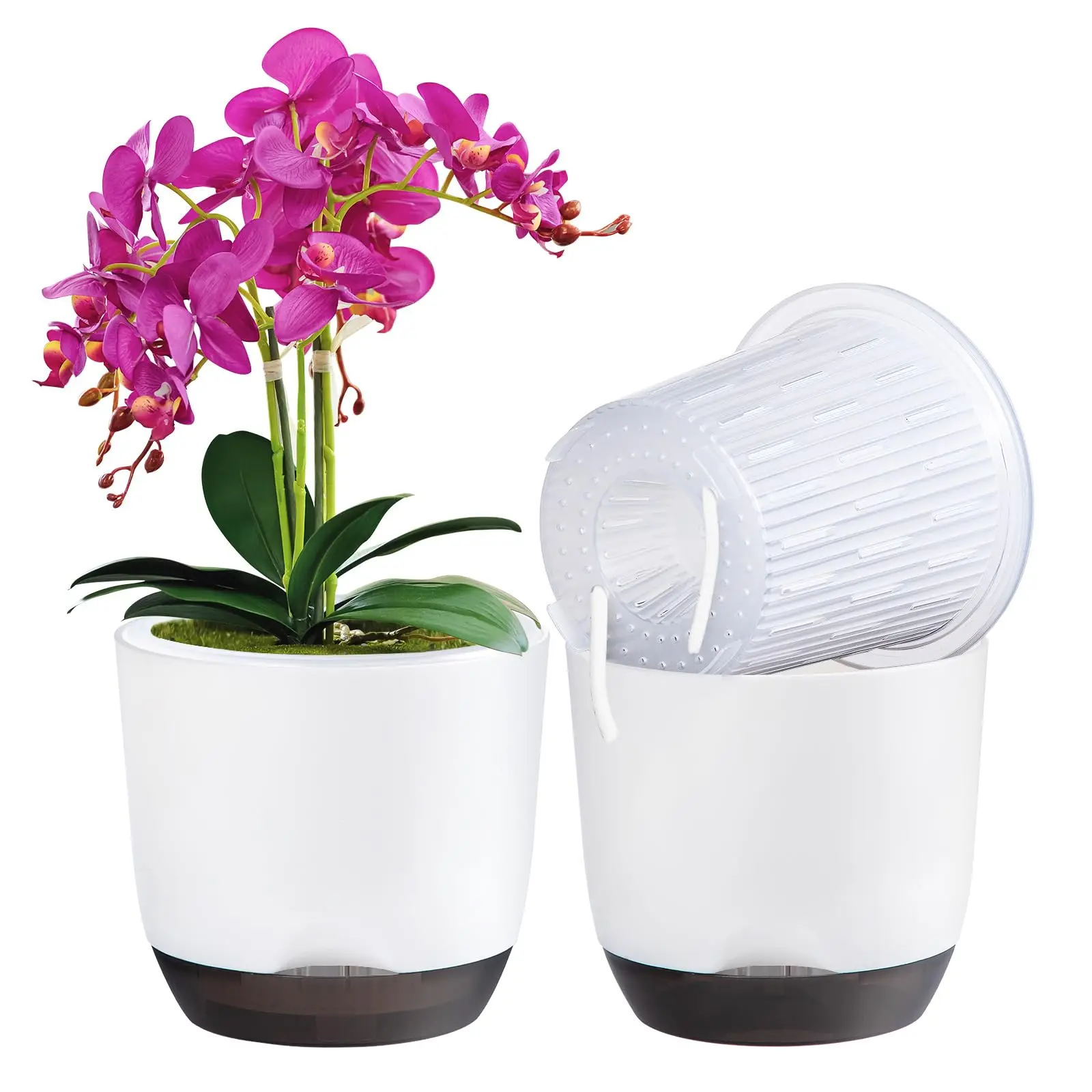 5,5/7 Zoll Orchideentöpfe mit Löchern zum Umtopfen, Blumentopf aus Kunststoff, transparenter Orchideen-Pflanztopf, selbstbewässernder Pflanztopf – Detail 1