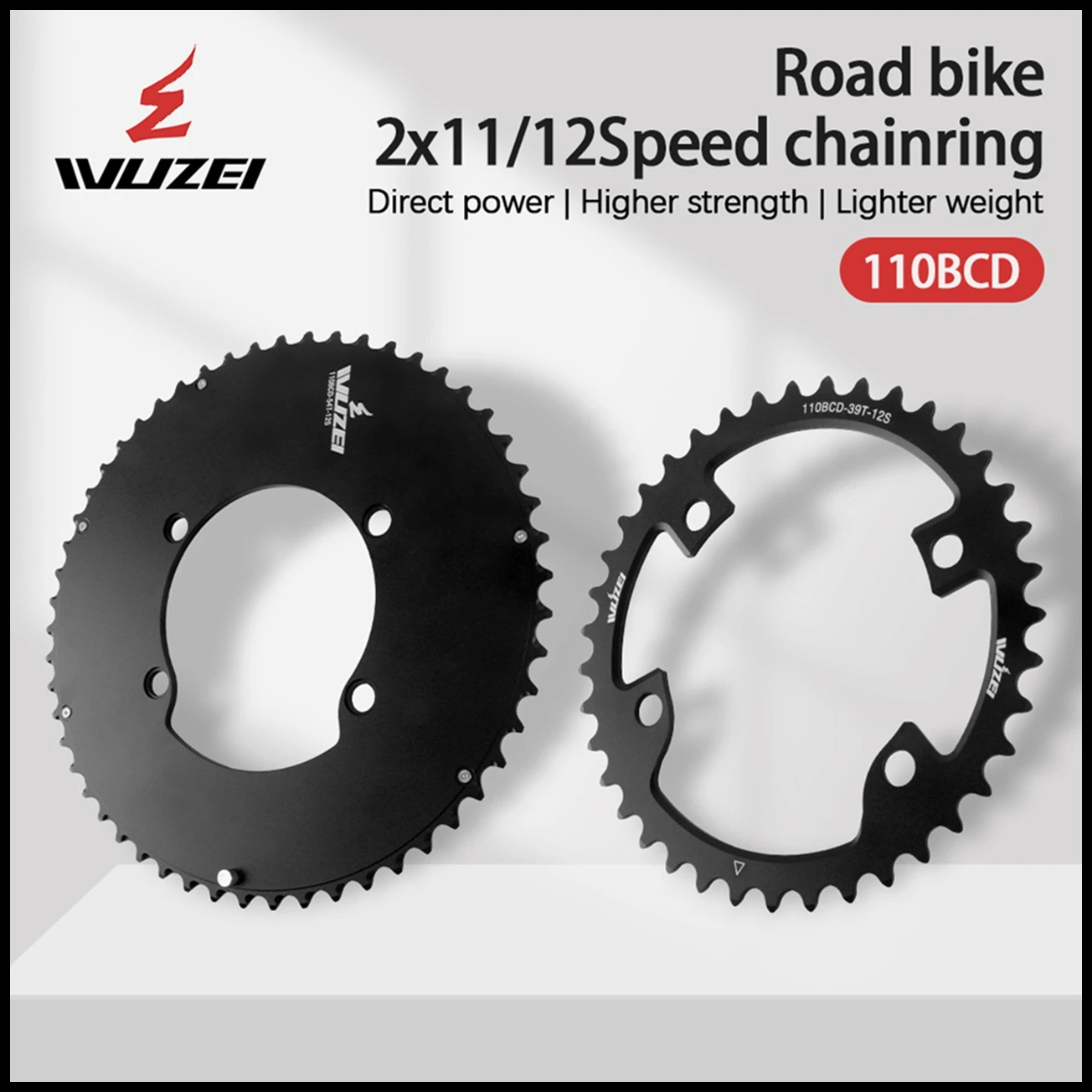WUZEI 110BCD Rennrad Doppelkettenblatt 2x 10 11 12 Gang Fahrradkettenblatt für Shimano 105 5800 6800 DA9000 58/44T 56/42T – Detail 1
