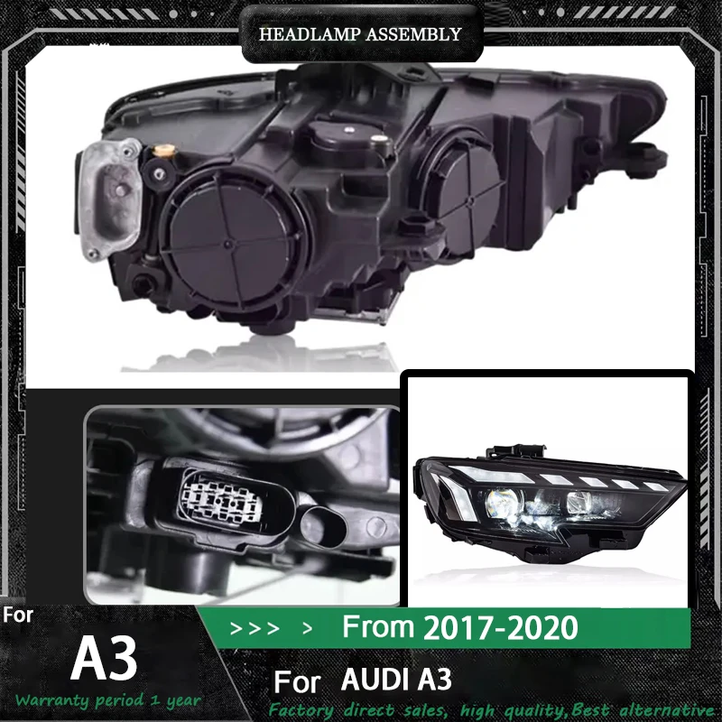 

Автомобильные передние фары для Audi A3 2017-2020 A3 8V, светодиодные фары, линзы проектора, DRL, фара в сборе, автоаксессуары