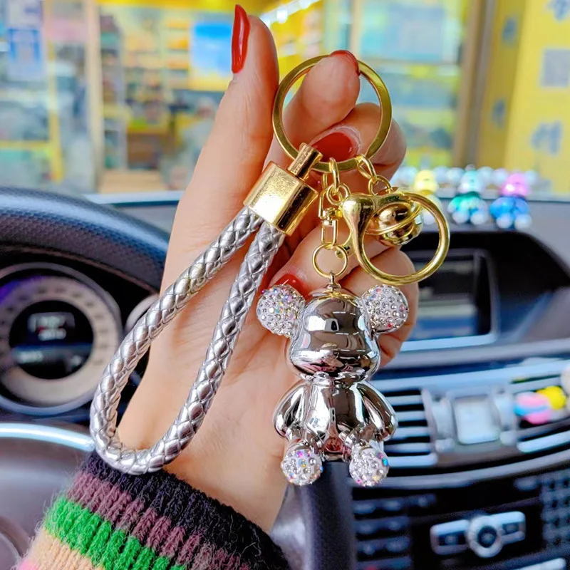 Light luxury electroplating bear keychain fashion girls keychain delicate jewelry bag pendant special gift rhinestone Pendant