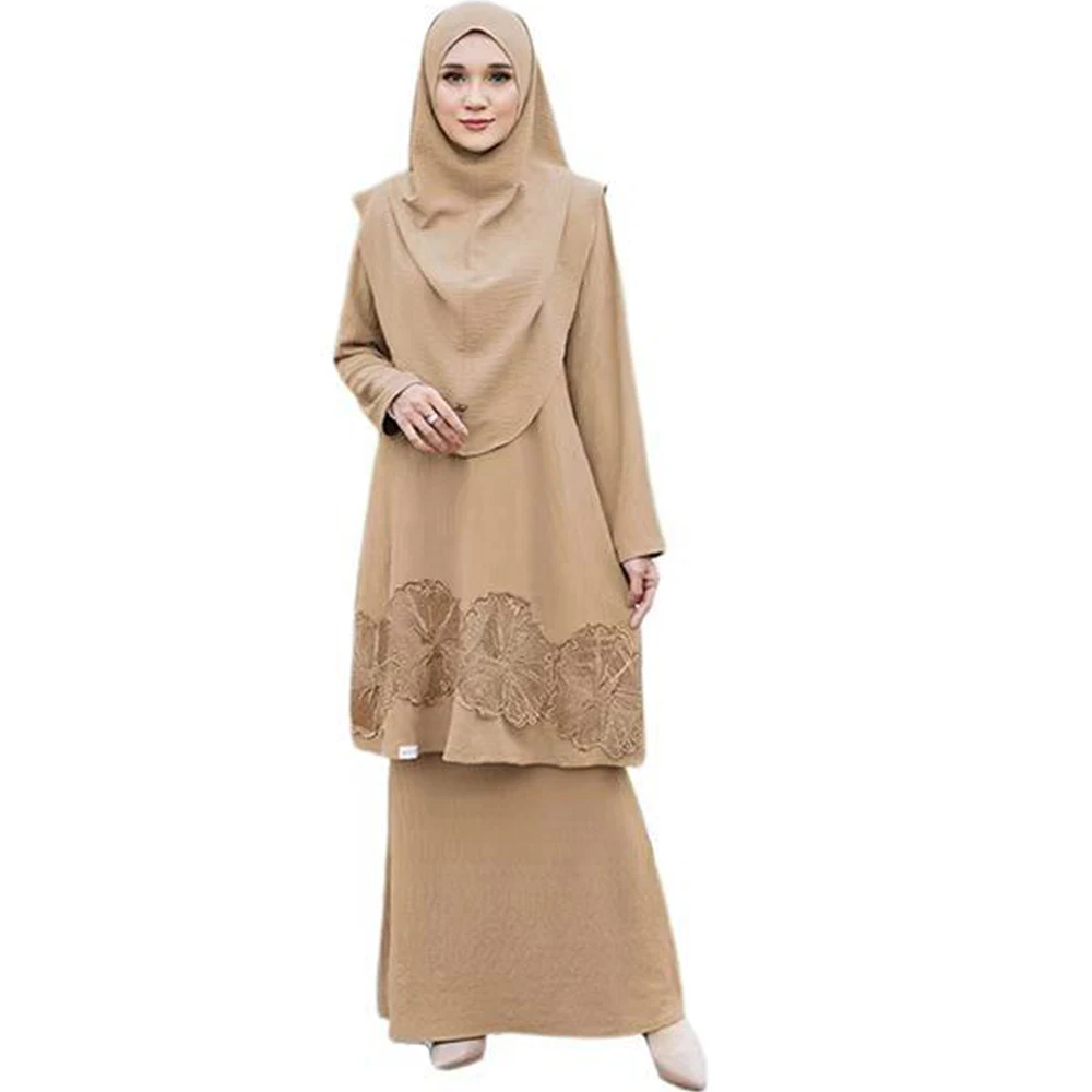 3pcs Eid Abayas Embroidery Hijab Tops Skirt Matching Set Women Muslim Dress Dubai Turkey Kaftan Islam Prayer Garment Jalabiya