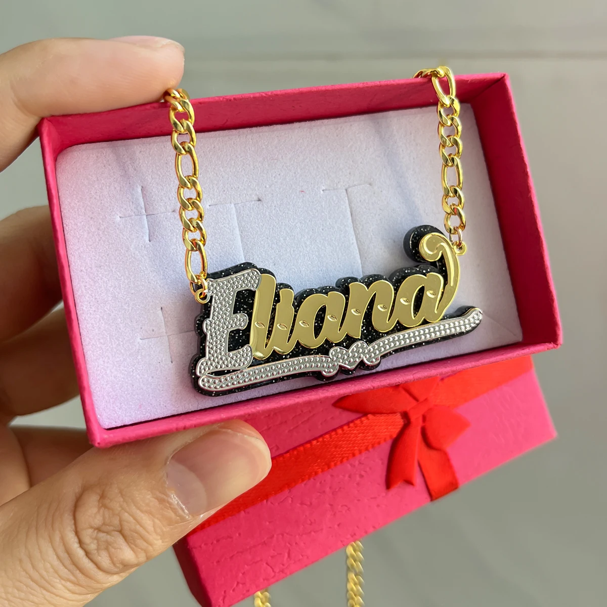 Customized Name Necklaces Personality Double Layer Stainless Steel  Acrylic Nameplate Pendant Necklace For Women Jewelry Gifts