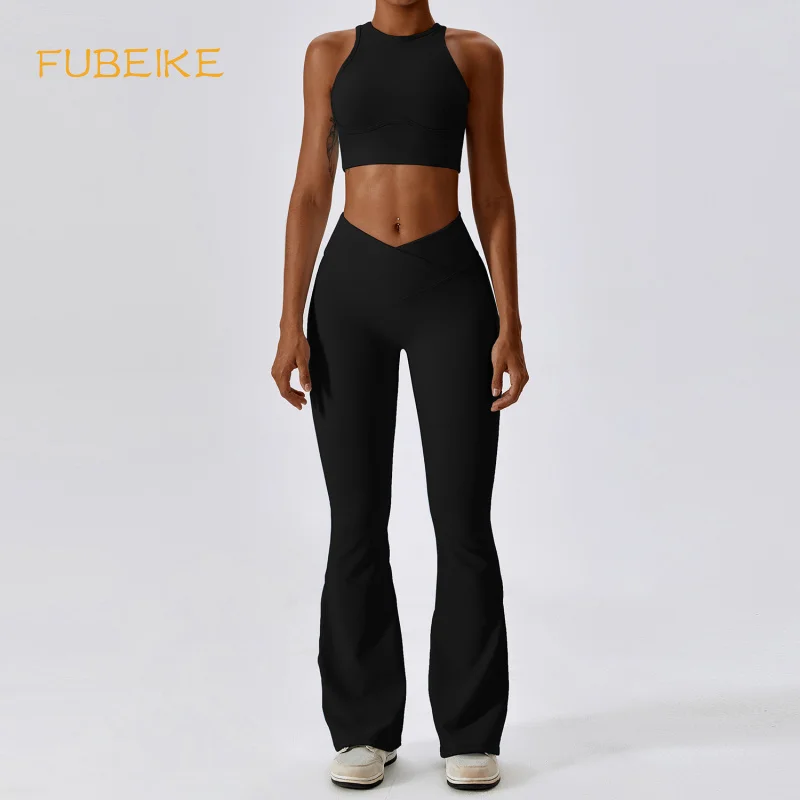 

FUBEIKE 2 Pieces Set Seamless Top For Fitness Women Pants Fashion Yoga Suits Beauty Back Quick-Drying Workout Sports Clothes