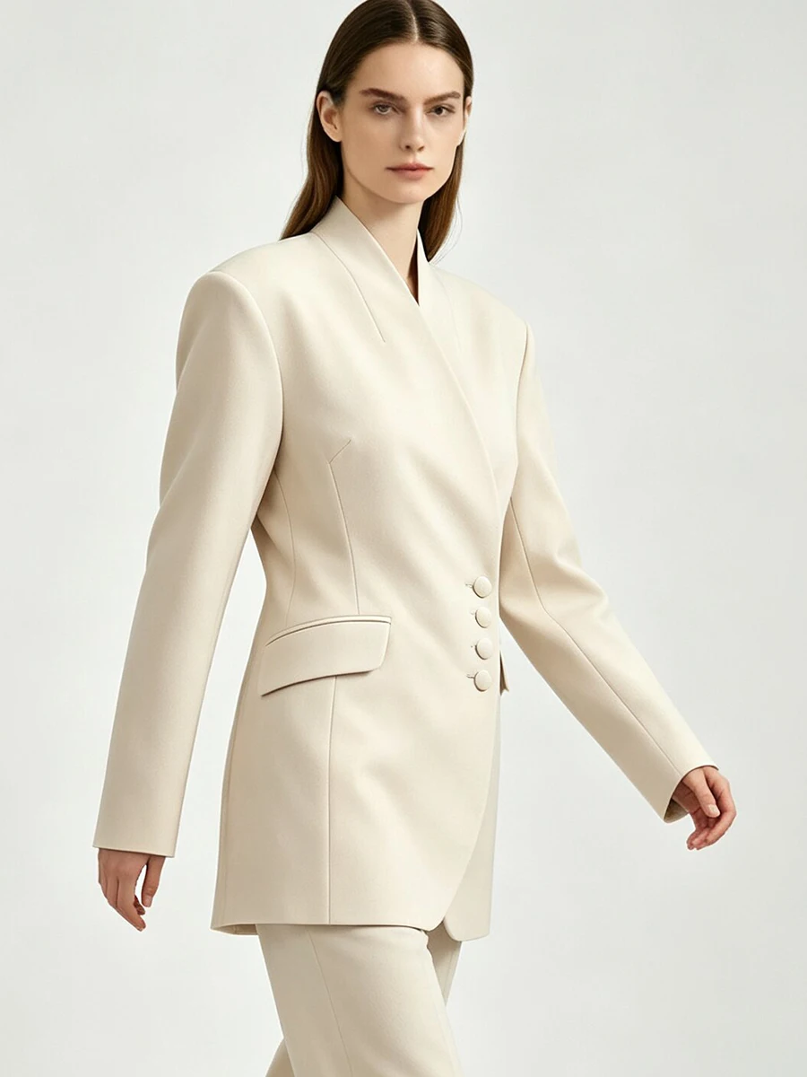LIMO Women  Stand Collar Wrap  Waist Slim Tailored Pockets Long Sleeve Elegant Office Commuter Formal  Jacket