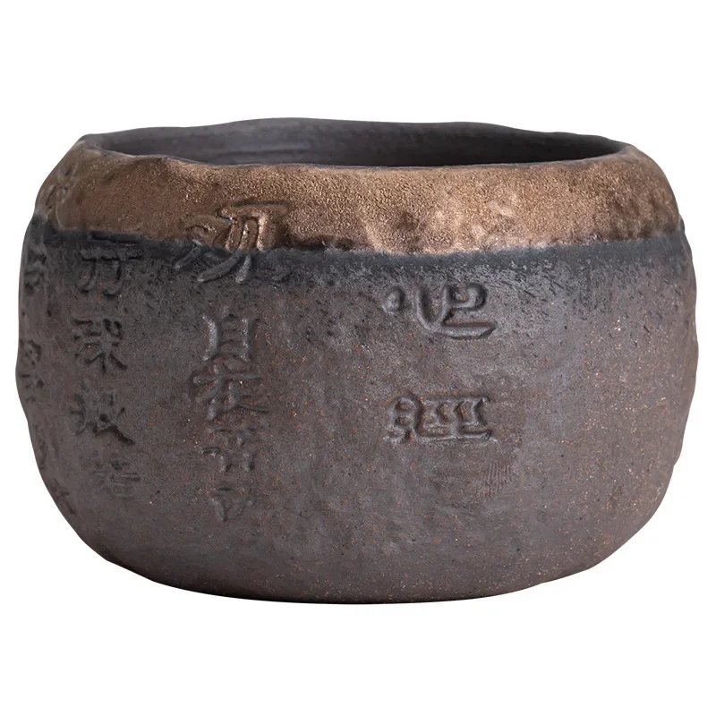 Stoneware Handmade Embossed Heart Sutra Zen Cup Gilding Iron Glaze Master Cup Single Ceramic Personal Cup Tea Cup Tea Bowl