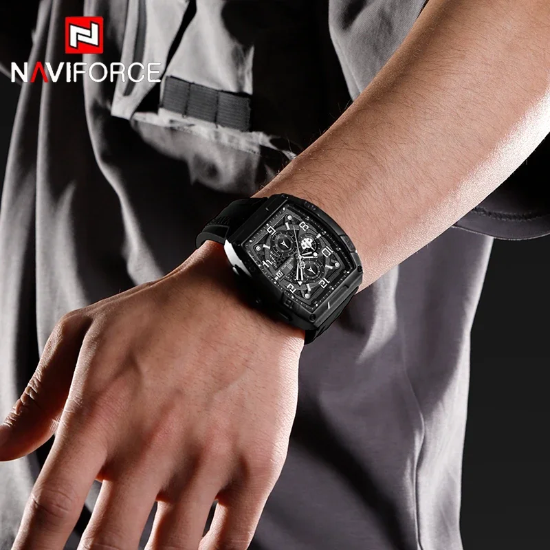 NAVIFORCE الرجال الكوارتز متعددة الوظائف الساعات موضة الرياضة التقويم مقاوم للماء ساعات المعصم رجل كبير الطلب سيليكون حزام على مدار الساعة