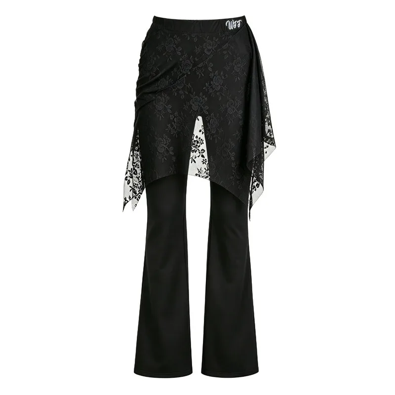 Customized WJJdance Latin Dance Pants 2026 New Female Adult High Waist Irregular Flower Lace Cover Skirt Micro Pull Pants