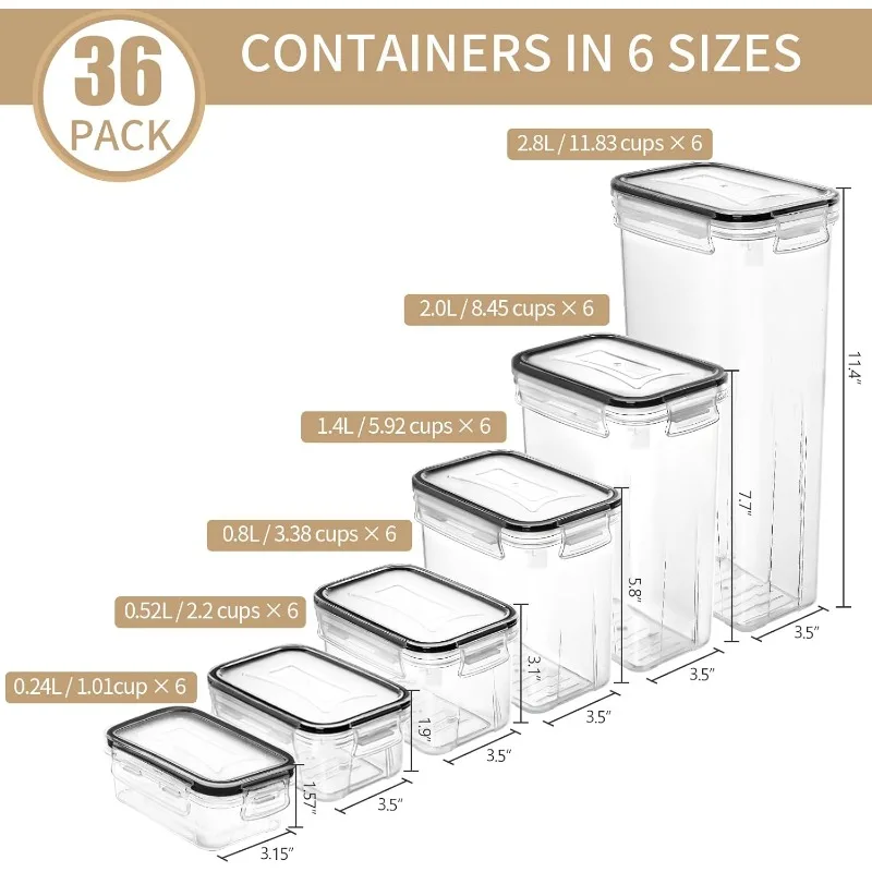 36 Pack Airtight Food Storage Containers for Kitchen Pantry Organizers and Storage, Plastic Kitchen Storage Containers with Lids