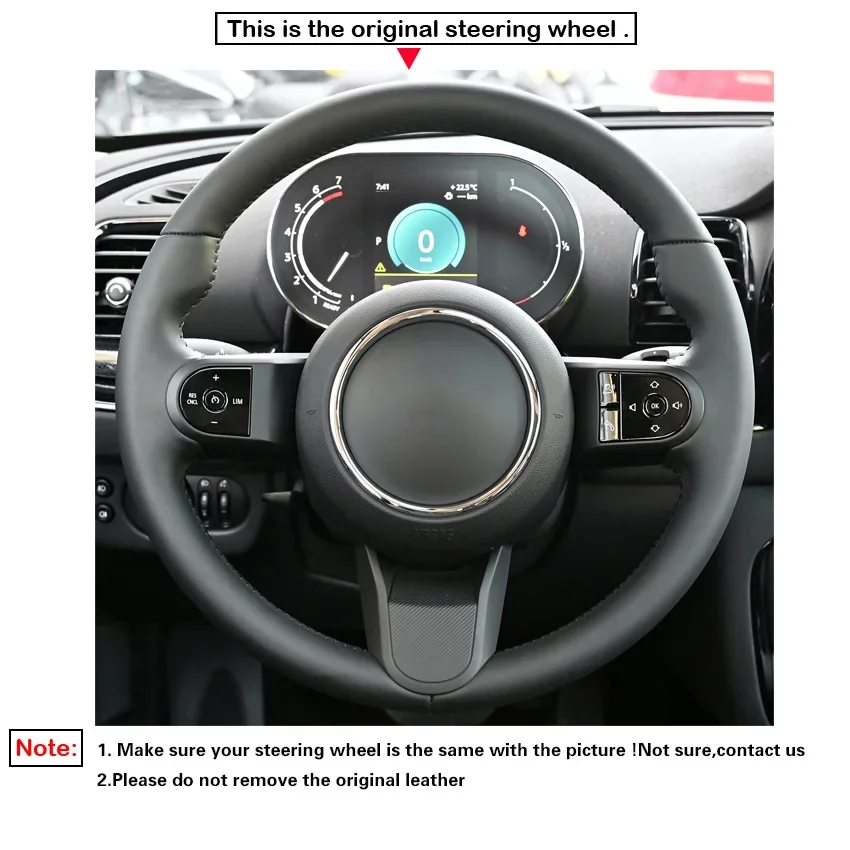 Black Faux Suede Car Steering Wheel Cover for Mini Cooper Cabrio Clubman Countryman Convertible Hatchback One 2021-2023