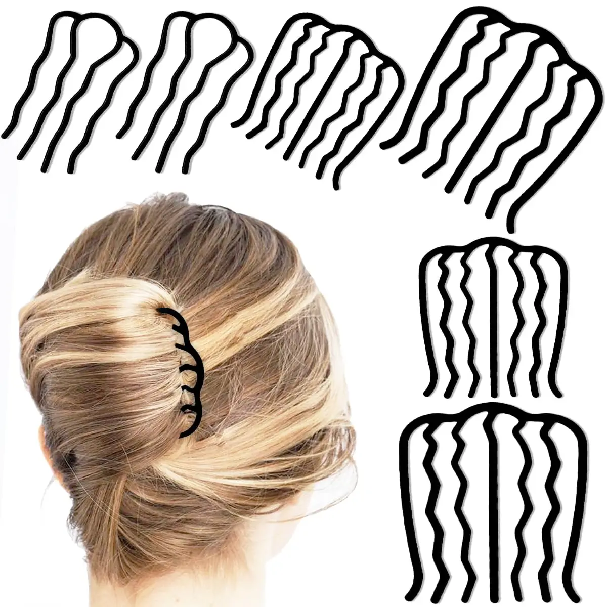 

6 Piece Metal Hair Side Combs Hair Fork Clip Teeth Hair Pin Stick for Updo Bun, U Shape for Vintage