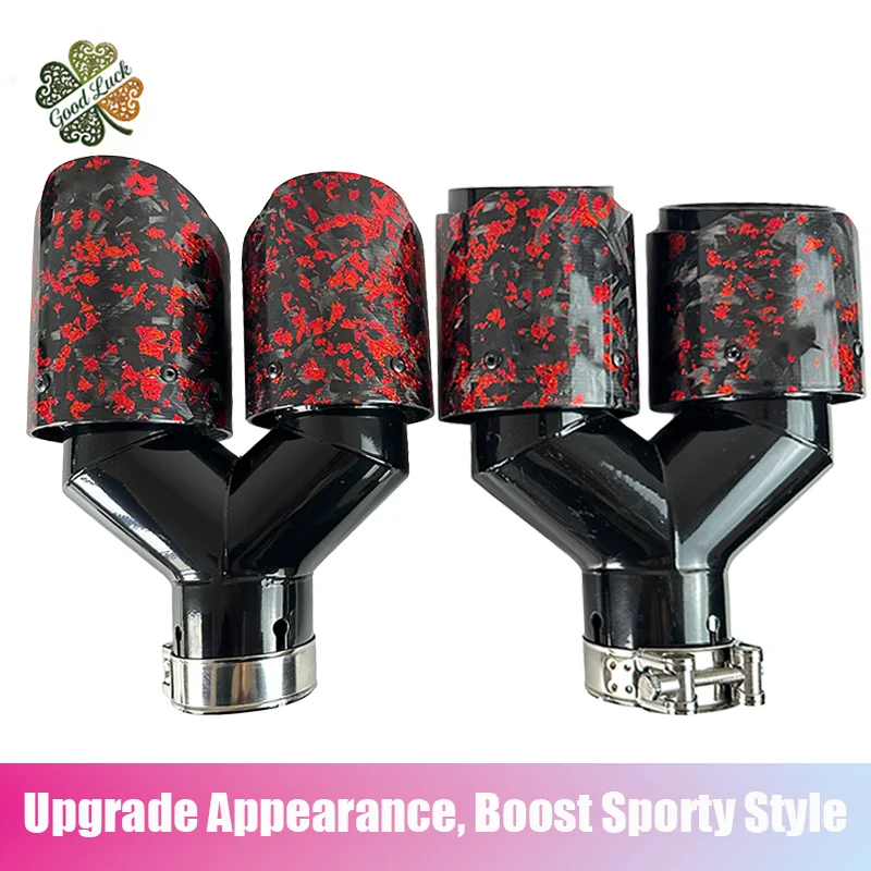 

1PC Glossy Red Foil Carbon Fiber Exhaust Tip Double-Headed Tail Pipe Stainless Steel Suitable for BMW Car Rear Pipe Modificat