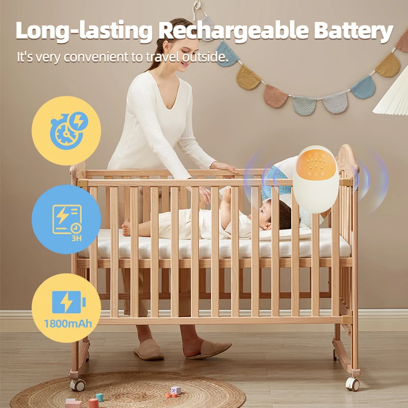 A portable baby rocker with white noise, a soothing rocking motion, and a music player to help your baby fall asleep peacefully