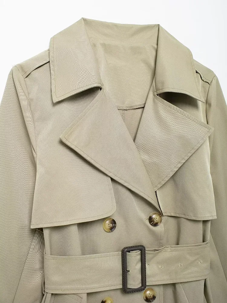 Willshela, moda para mujer con cinturón, gabardina verde militar con doble botonadura, cuello de solapa Vintage, manga larga, trajes elegantes para mujer