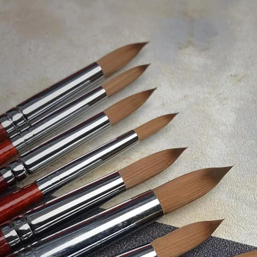 ﻿1pc/6pcs Mink Crystal Powder Nail Brush Red Wood Handle Gel Nail Builder Pen Professional Crystal Dust Styling Pen For Building