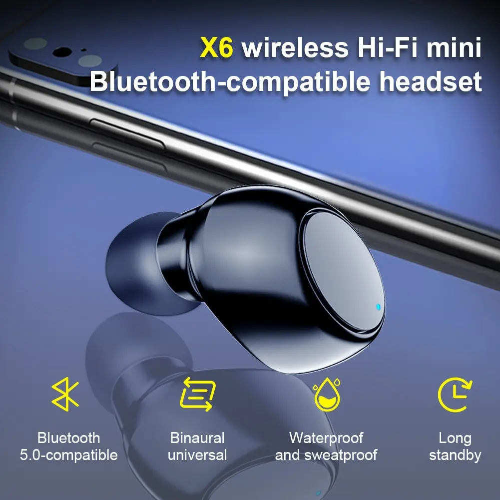 X6 Headphones Single Sided Mini Bluetooth Sports Invisible Earphone Car Single Ear in Ear 5.0 Small Earphone with Microphone