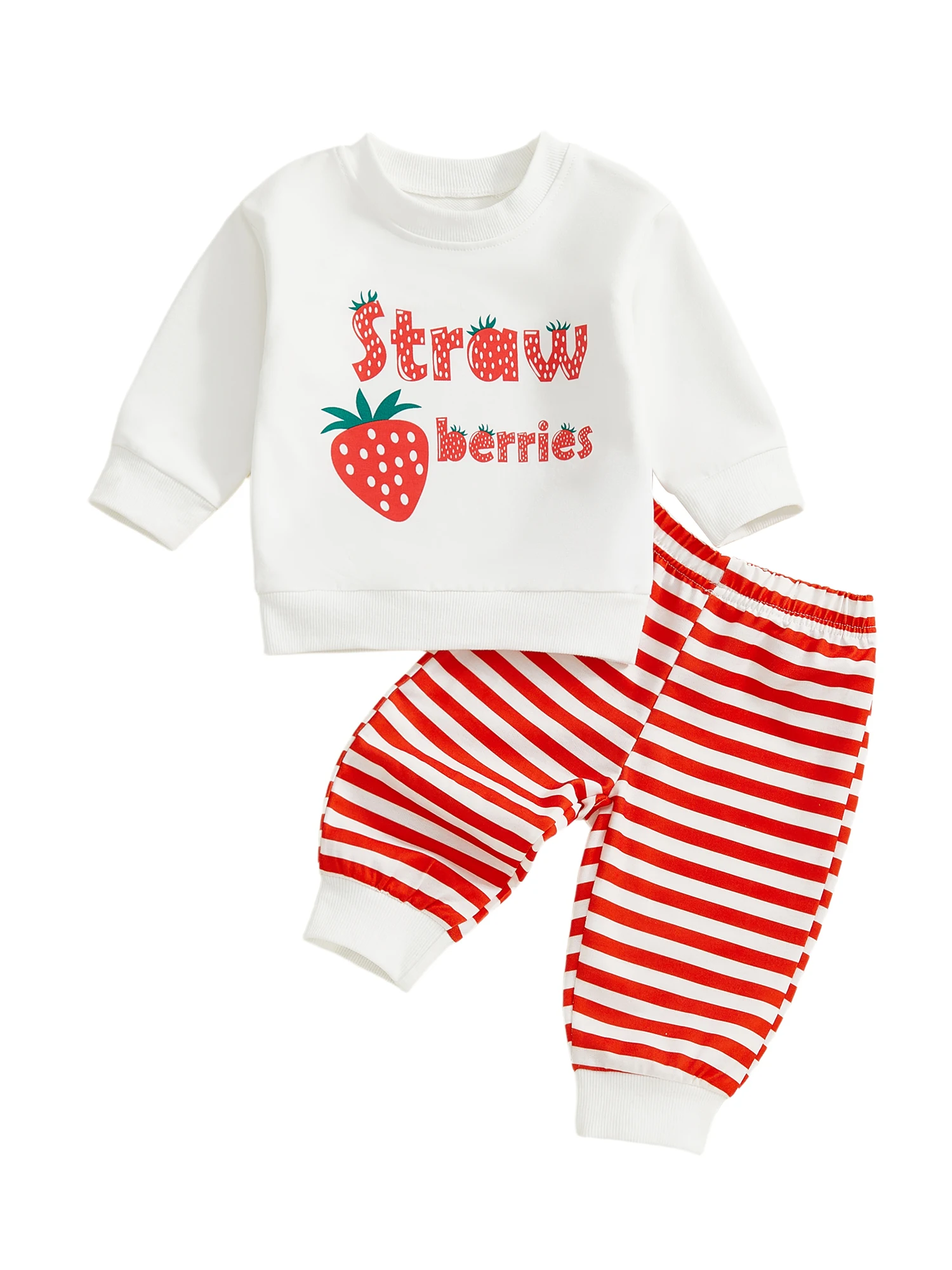 

Baby Girl 2Pcs Fall Outfits Long Sleeve Strawberry Letter Print Tops Pants Set Toddler Clothes