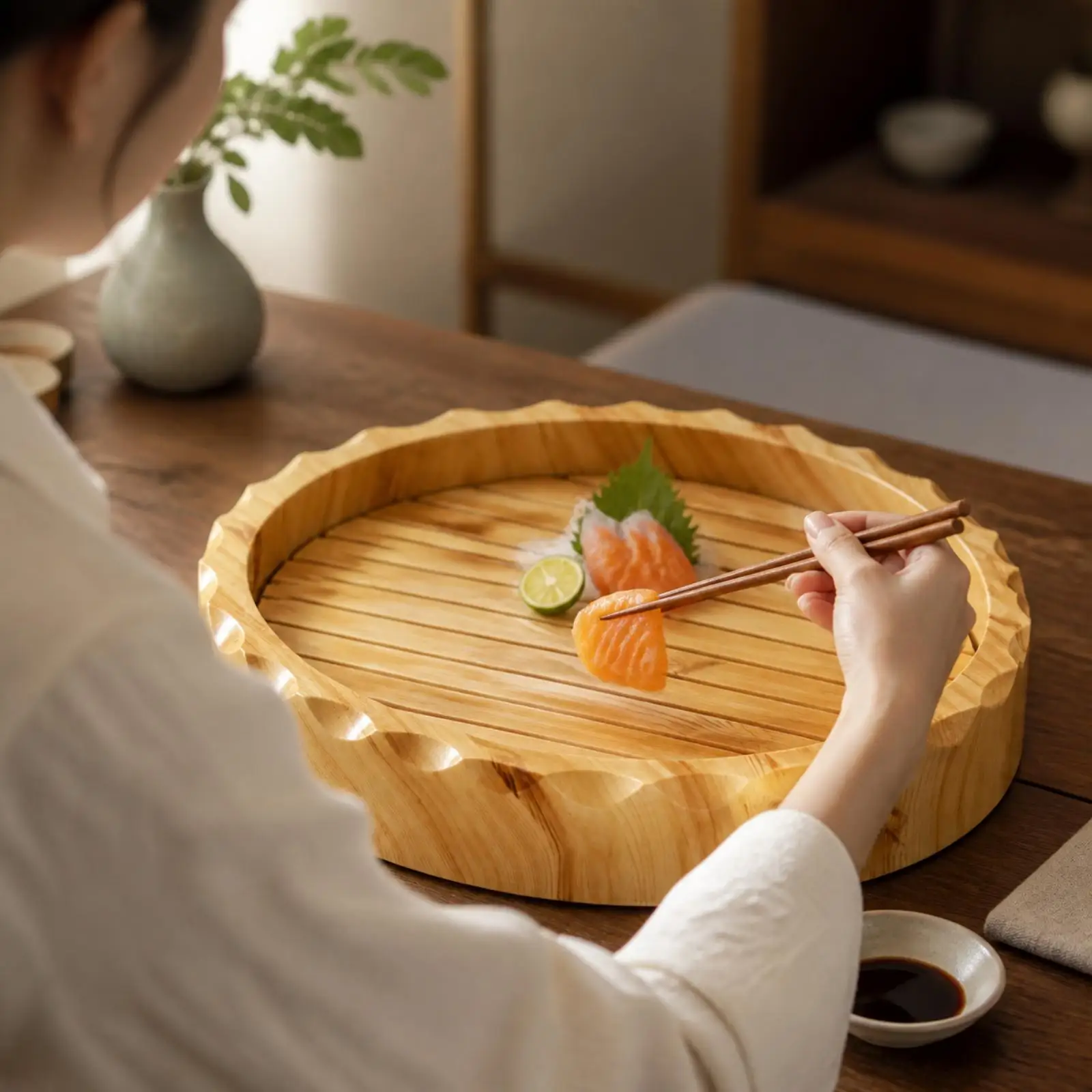 ABS Plastic Sushi Serving Tray with Removable Board for Ice Separation Oval Platter for Parties and Tea Time