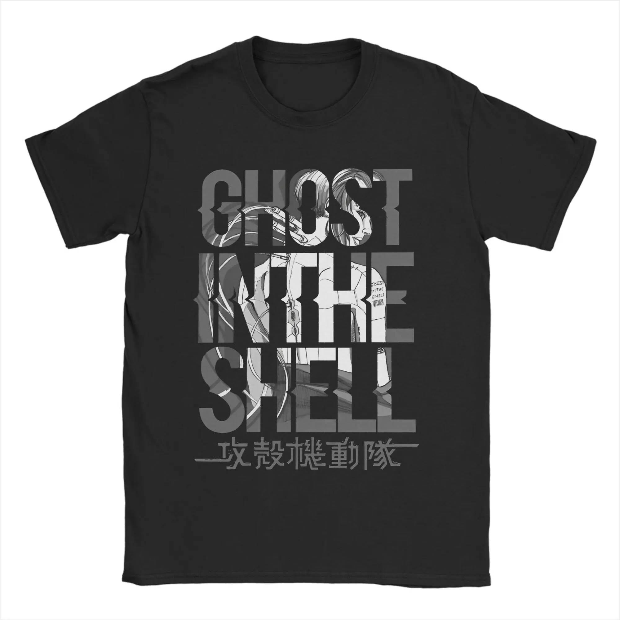 Ghost in The Shell Major Motoko Kusanagi Anime T-Shirt Übergroßes Streetwear-Baumwoll-T-Shirt Cyberpunk-Typografie-Ästhetik für Fans – Detail 4