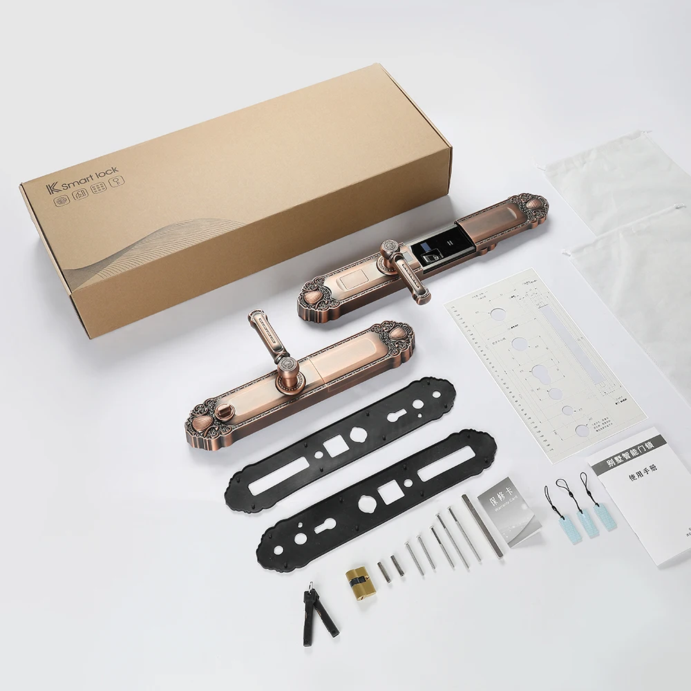 工場メーカーの高級ヴィラヨーロッパTuyaスマートドアロック亜鉛合金指紋リーダーセキュリティ木製ドアクラウド用