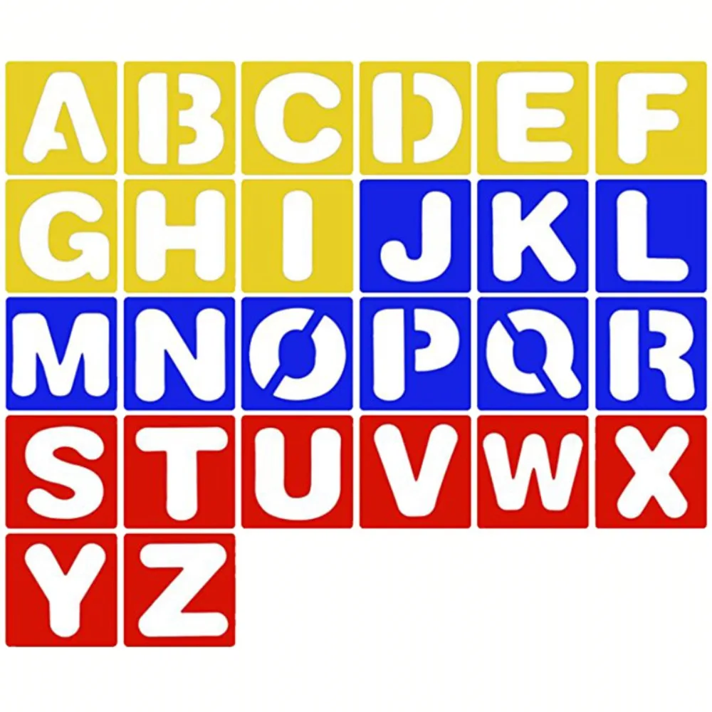 polypropylene Alphabet Stencils Set Red Blue Plastic Letter Stencils Yellow Alphabet Painting Learning DIY Craft