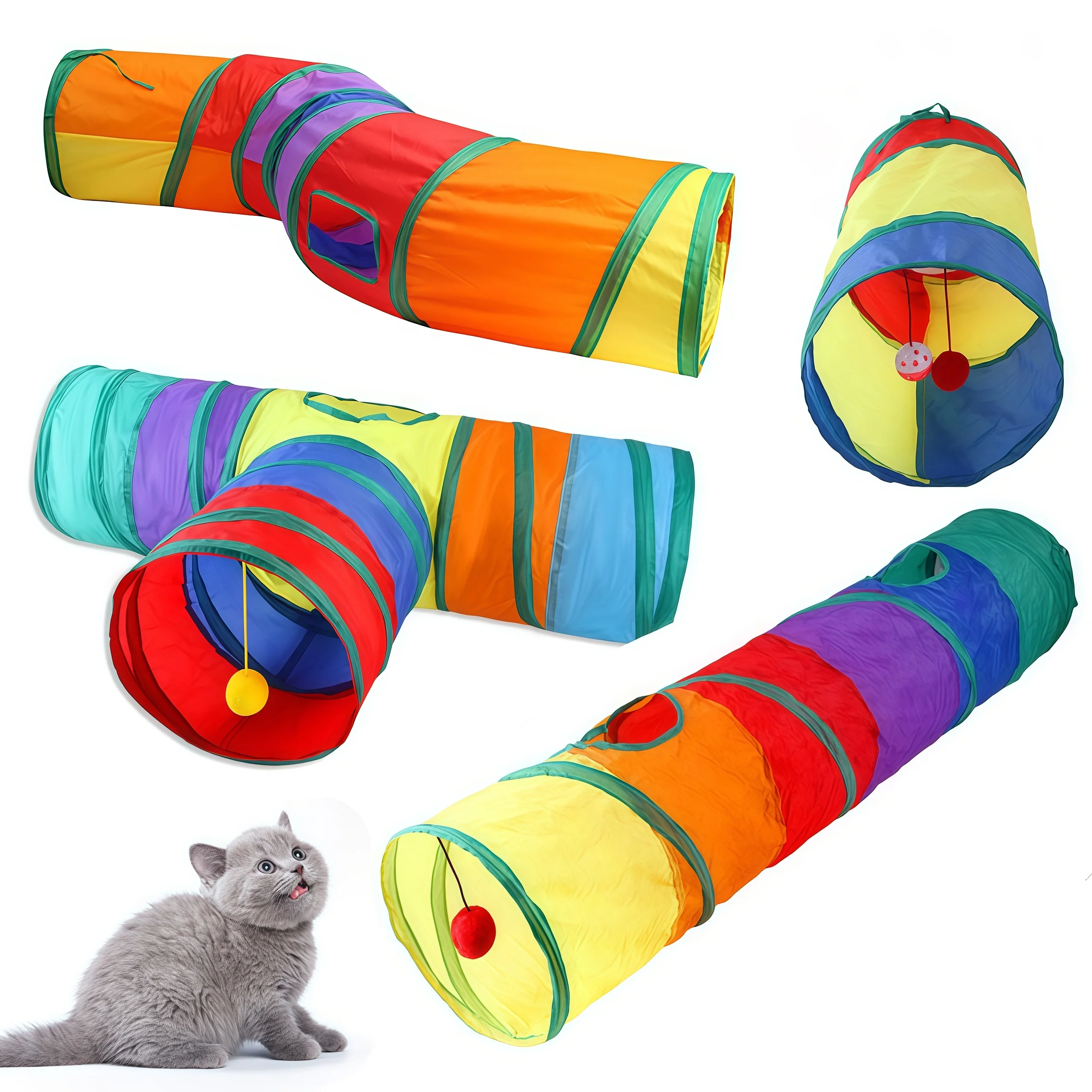 Cat Toy Collapsible Cat Playing Tunnel Connectable Cat Tunnel Indoor Cat Tube Toys Foldable Drill Hole Kitten Colorful Pet Toys