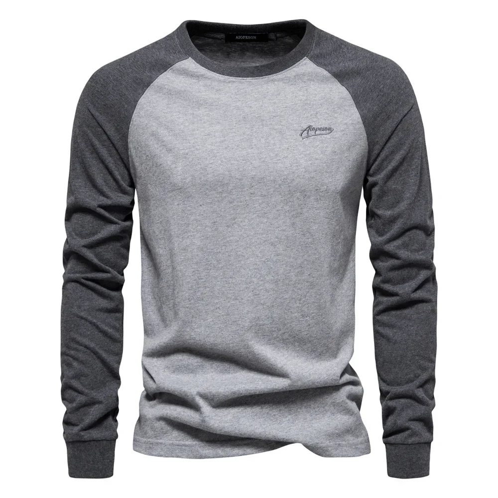 Euro Size Plunging Sleeve Men's Bottom Shirt Comfortable Long Sleeve Patchwork T-Shirt Men's Casual Men's Cotton T-Shirt Ds